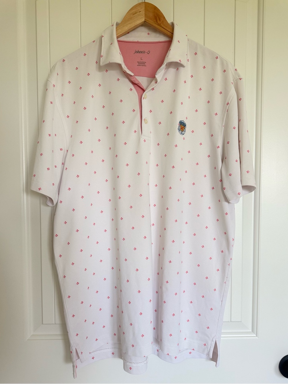 Johnnie-O Men’s Large White PREP-FORMANCE Golf Polo Shirt Pink Cocktail Print L